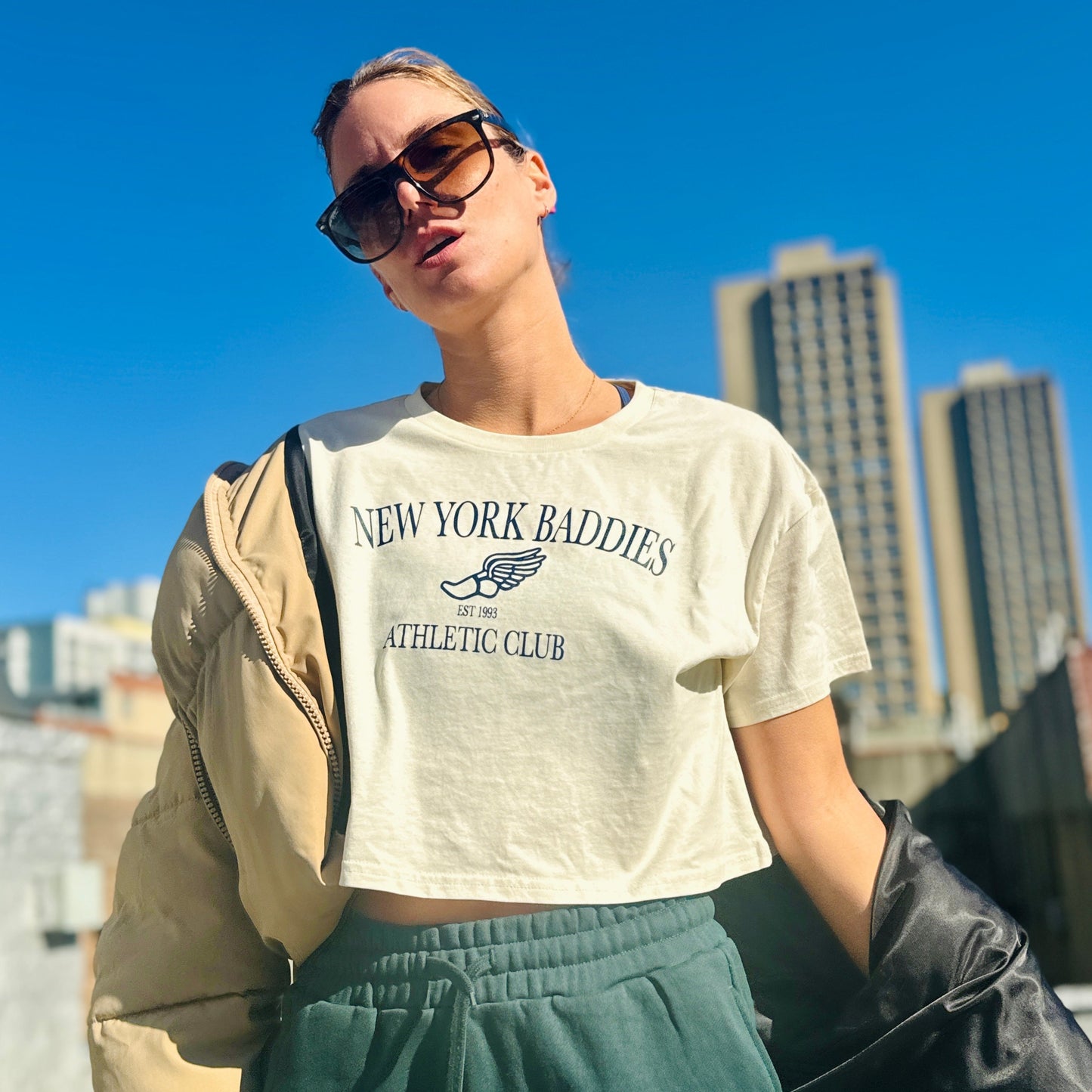 New York Baddies Athletic Club Cropped Tee Vintage White