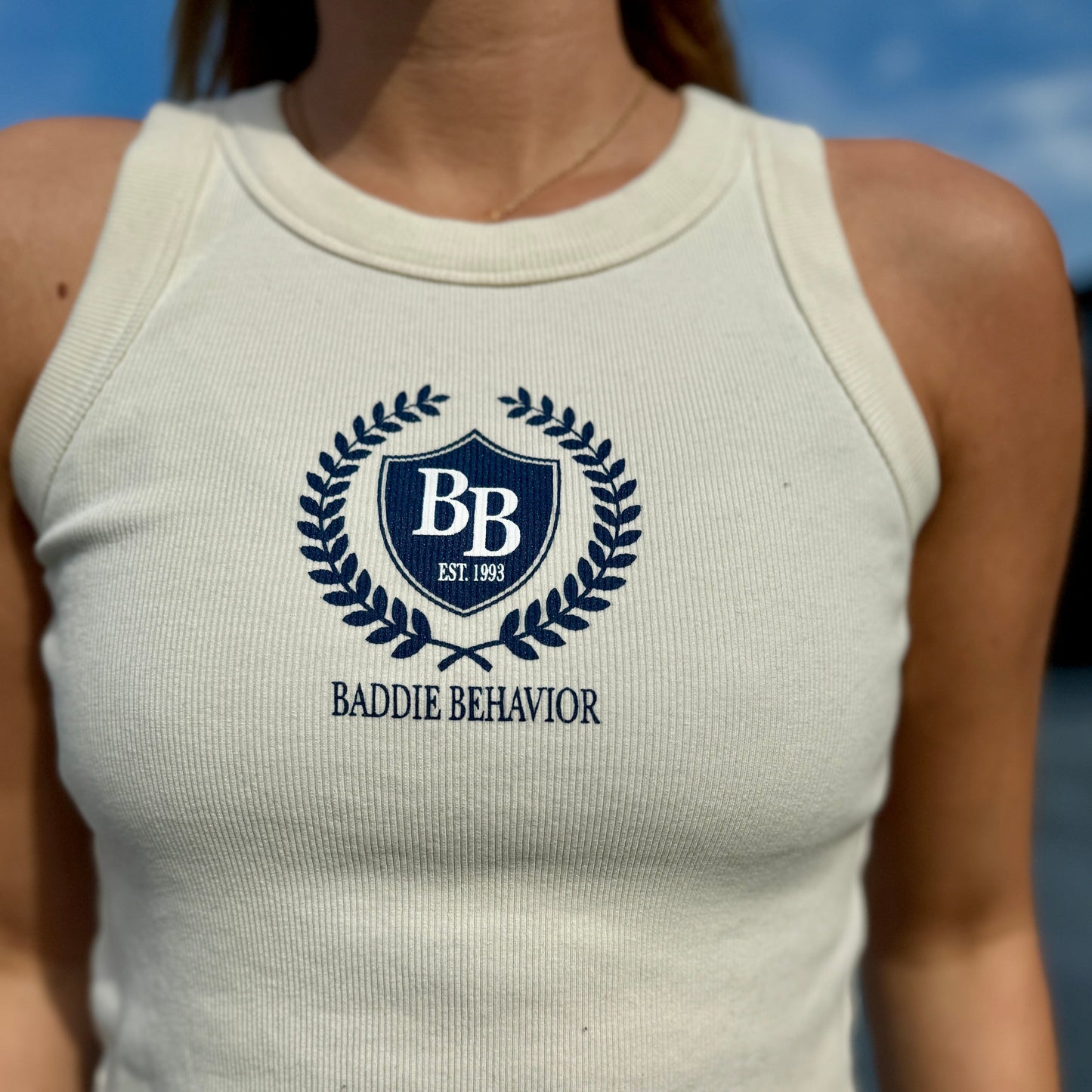 BB Crest 90s Cropped Ribbed Tank Cream