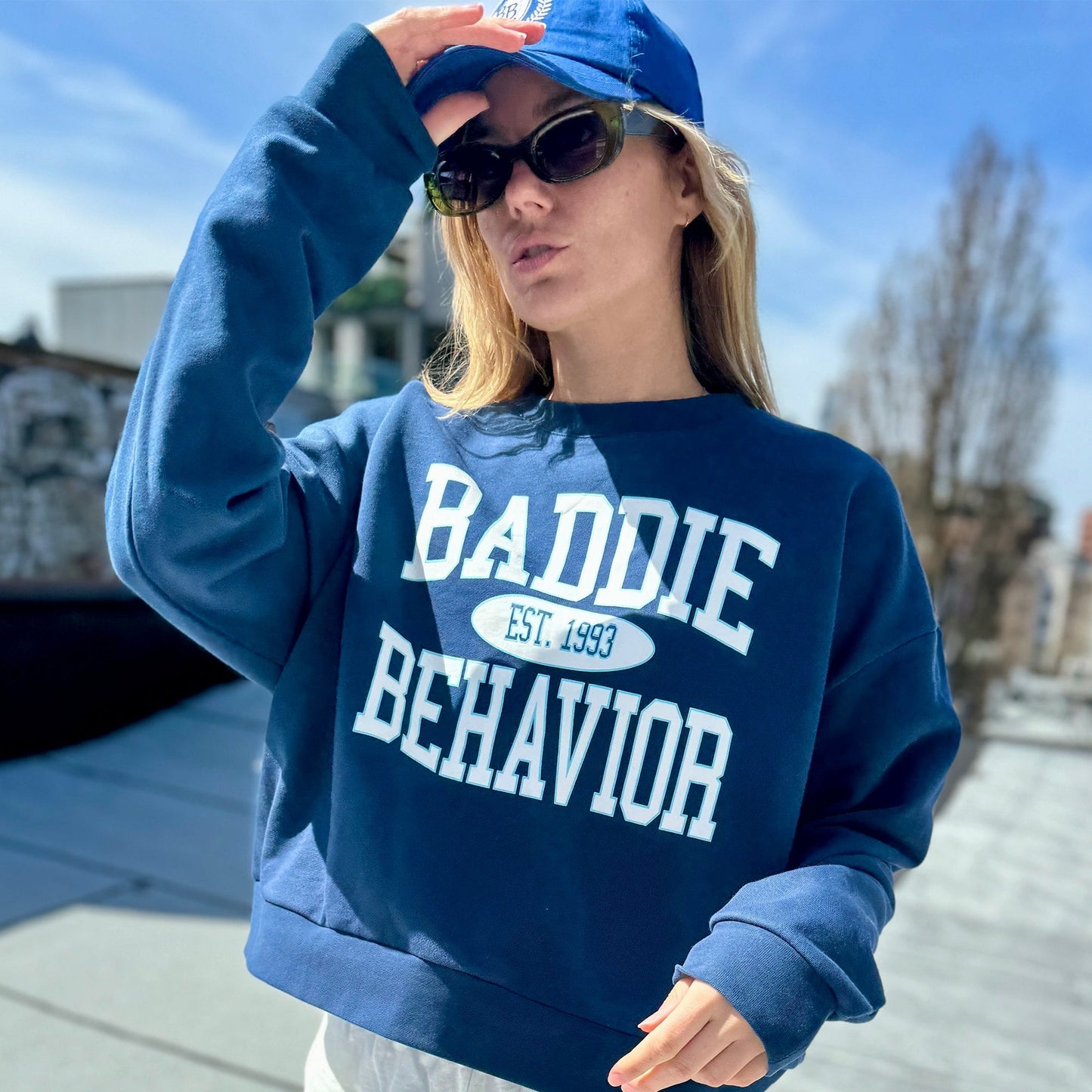 BB Heritage Oversized Cropped Crewneck Navy